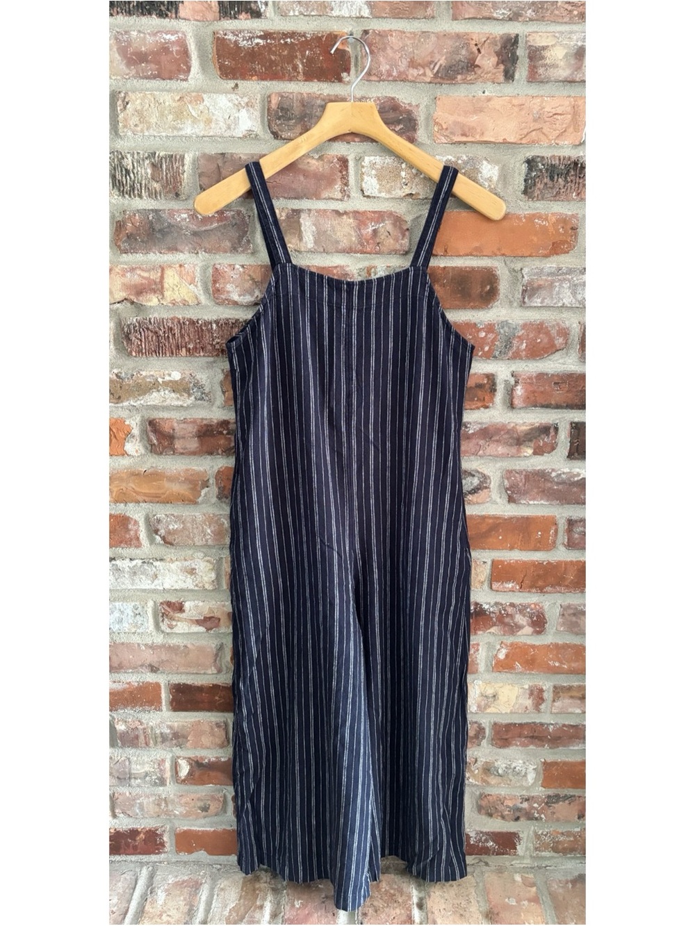 Uniqlo Navy Blue Stripe Linen Blend Tank Jumpsuit, XS